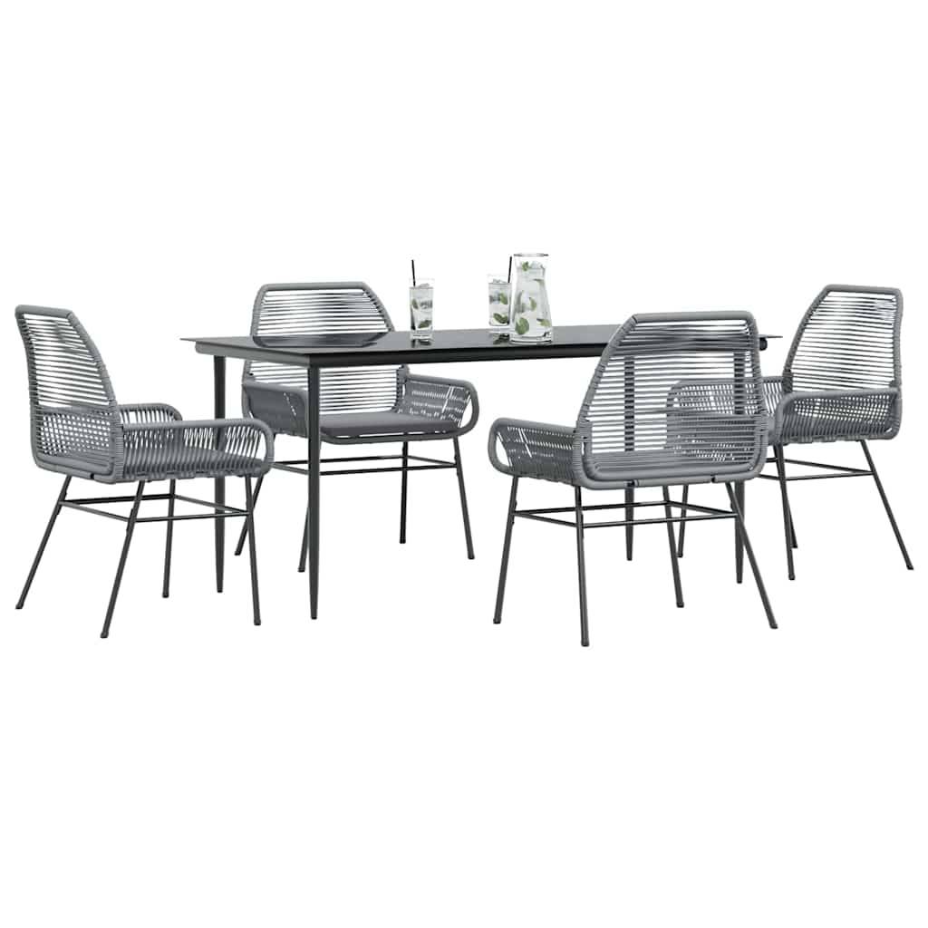 vidaXL 5-tlg. Garten-Essgruppe mit Kissen Grau Poly Rattan Glas