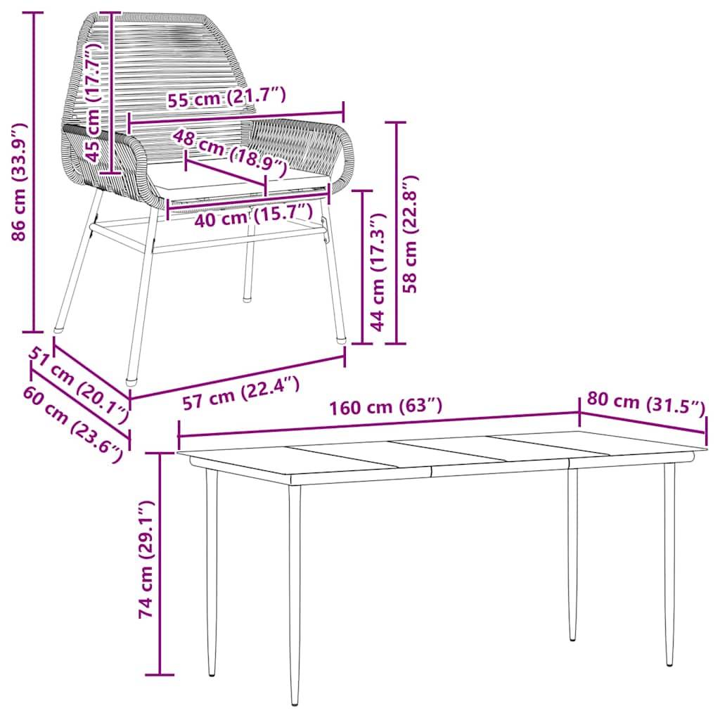 vidaXL 5-tlg. Garten-Essgruppe mit Kissen Grau Poly Rattan Glas