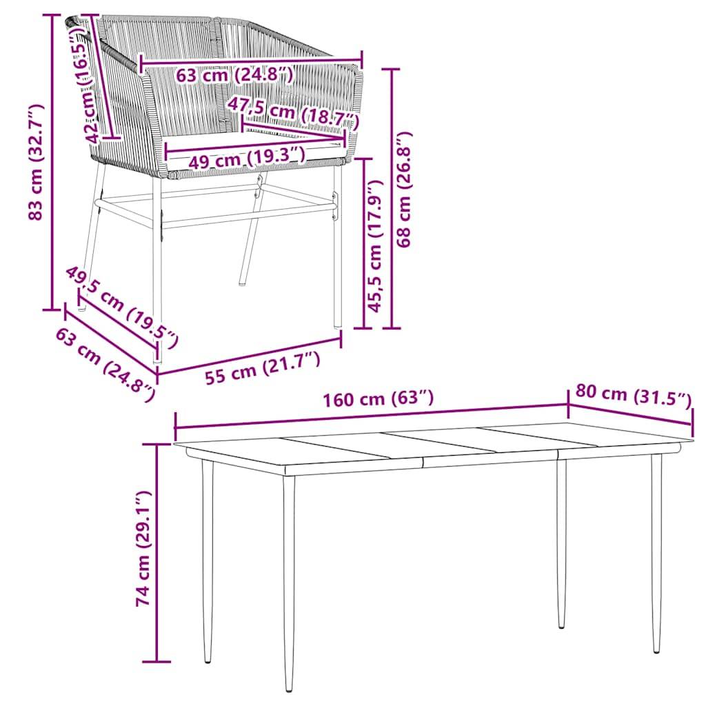 vidaXL 7-tlg. Garten-Essgruppe mit Kissen Grau Poly Rattan Glas