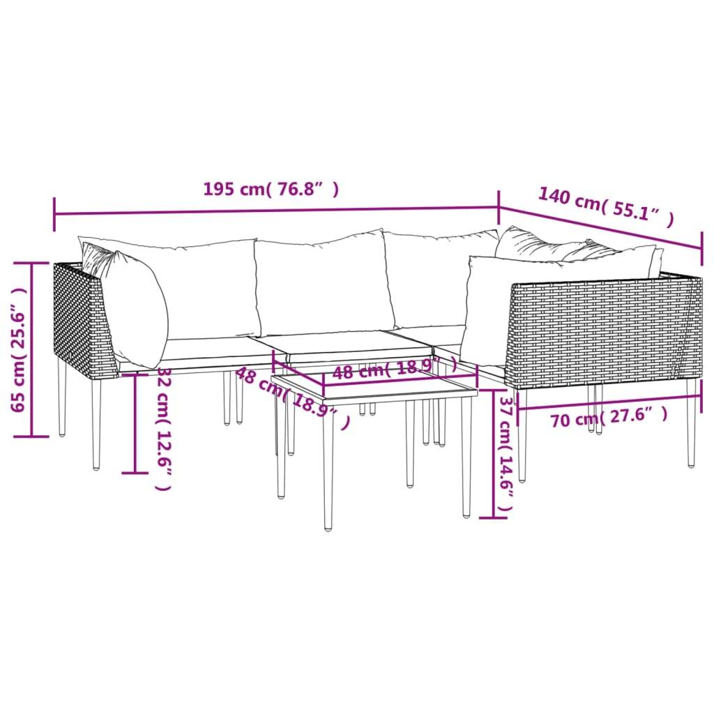 vidaXL 5-tlg. Garten-Lounge-Set mit Kissen Grau Poly Rattan