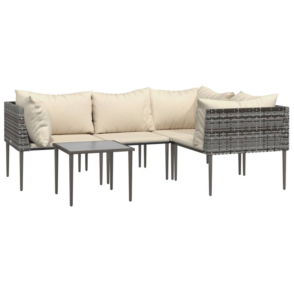 vidaXL 5-tlg. Garten-Lounge-Set mit Kissen Grau Poly Rattan