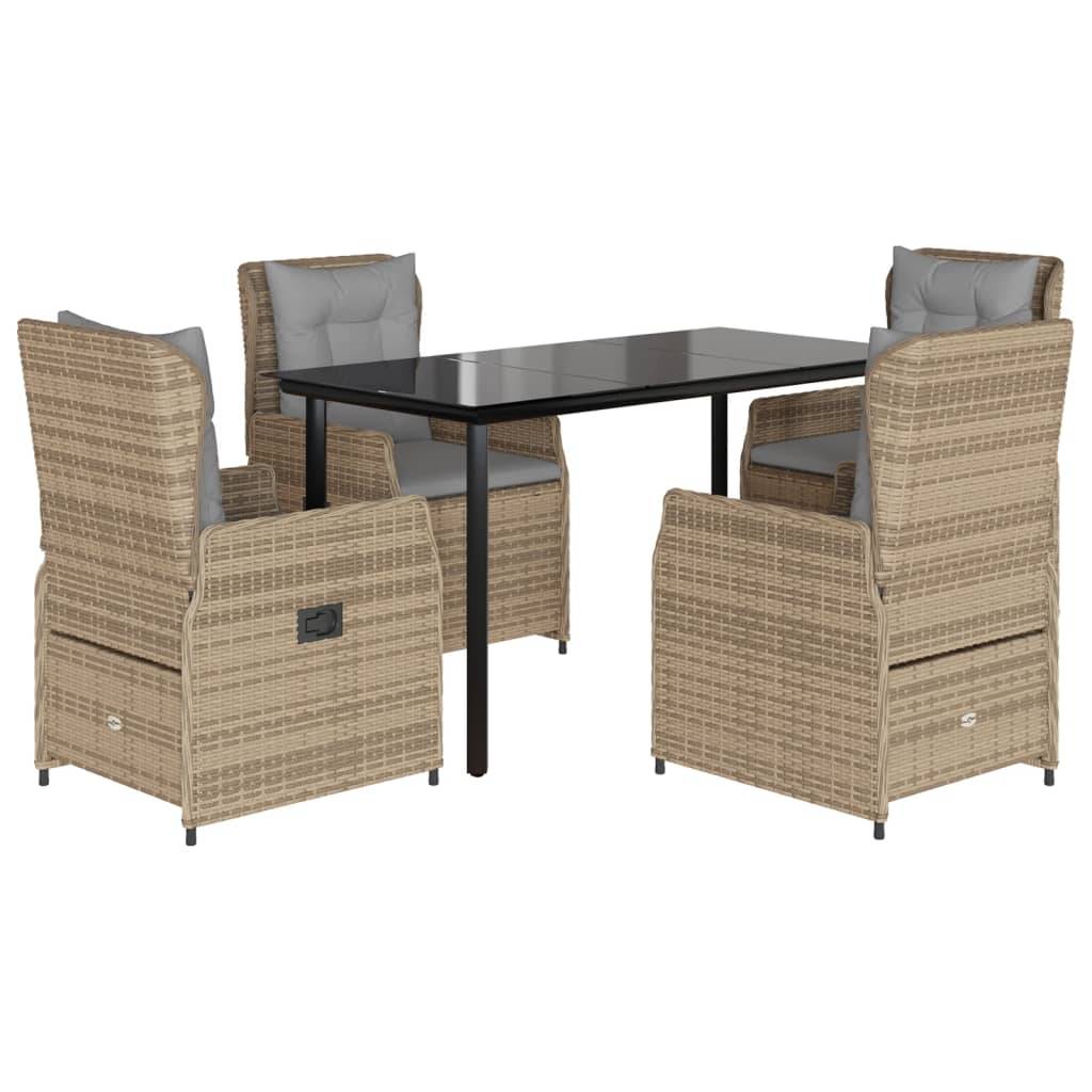 vidaXL 5-tlg. Garten-Essgruppe mit Kissen Beige Poly Rattan