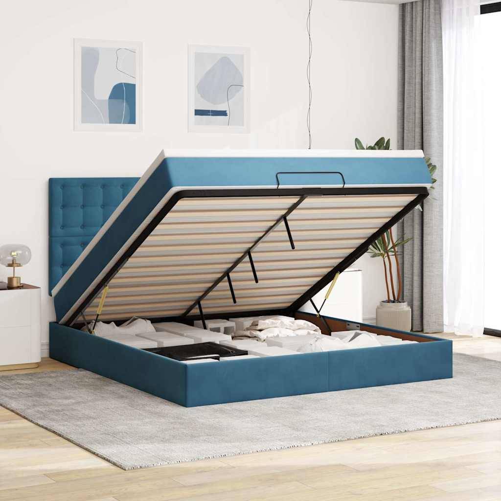 vidaXL Ottoman-Bett mit Matratzen Dunkelblau 160x200 cm Samt