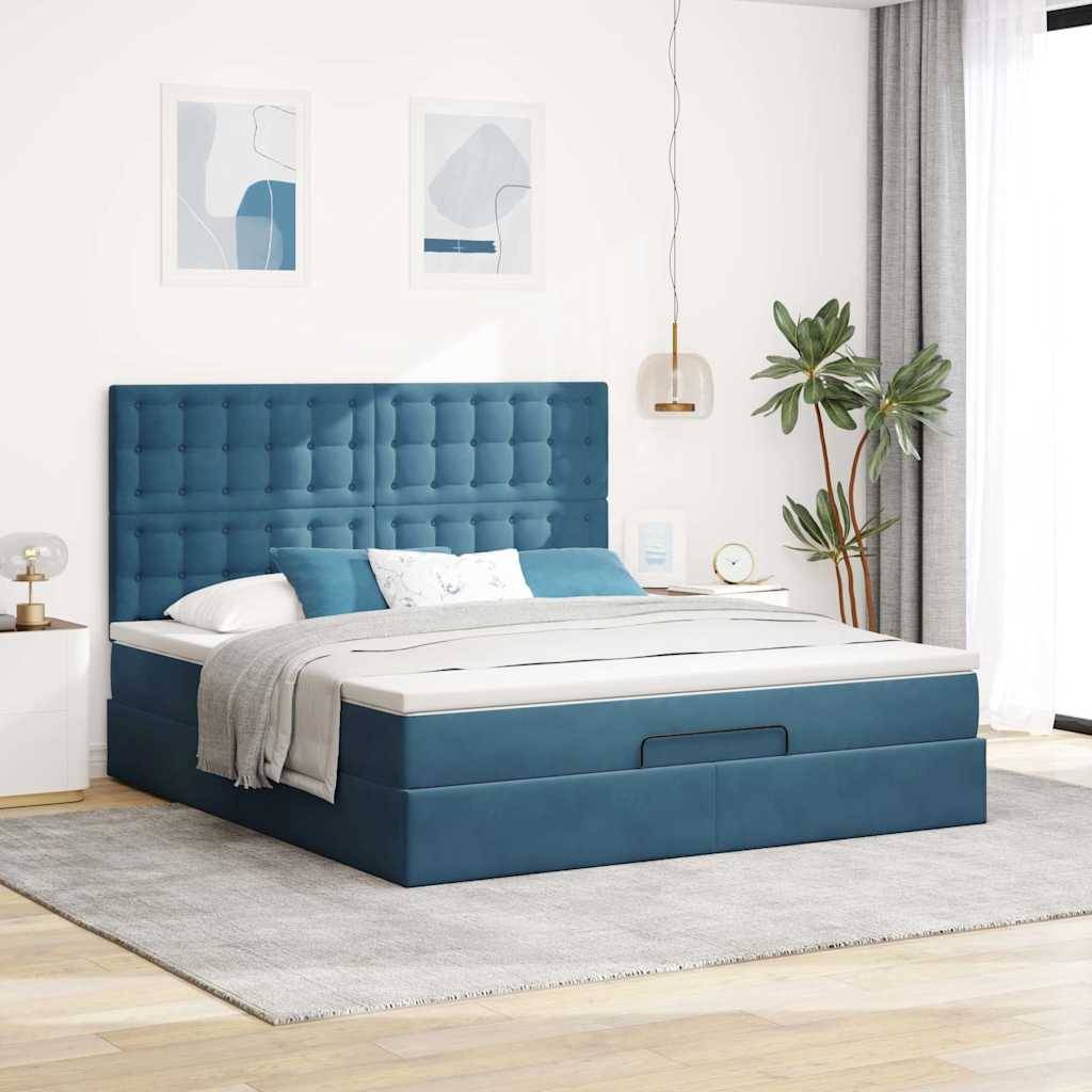 vidaXL Ottoman-Bett mit Matratzen Dunkelblau 160x200 cm Samt
