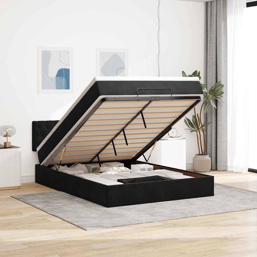 vidaXL Ottoman-Bett mit Matratze Schwarz 140x200 cm Samt