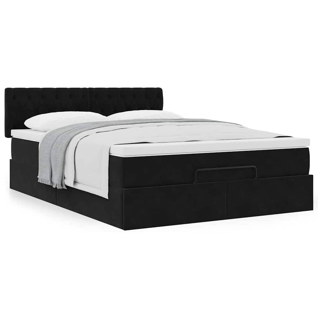 vidaXL Ottoman-Bett mit Matratze Schwarz 140x200 cm Samt
