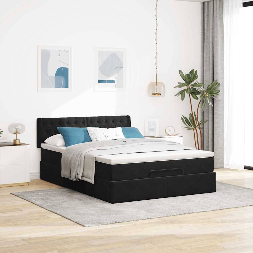 vidaXL Ottoman-Bett mit Matratze Schwarz 140x200 cm Samt