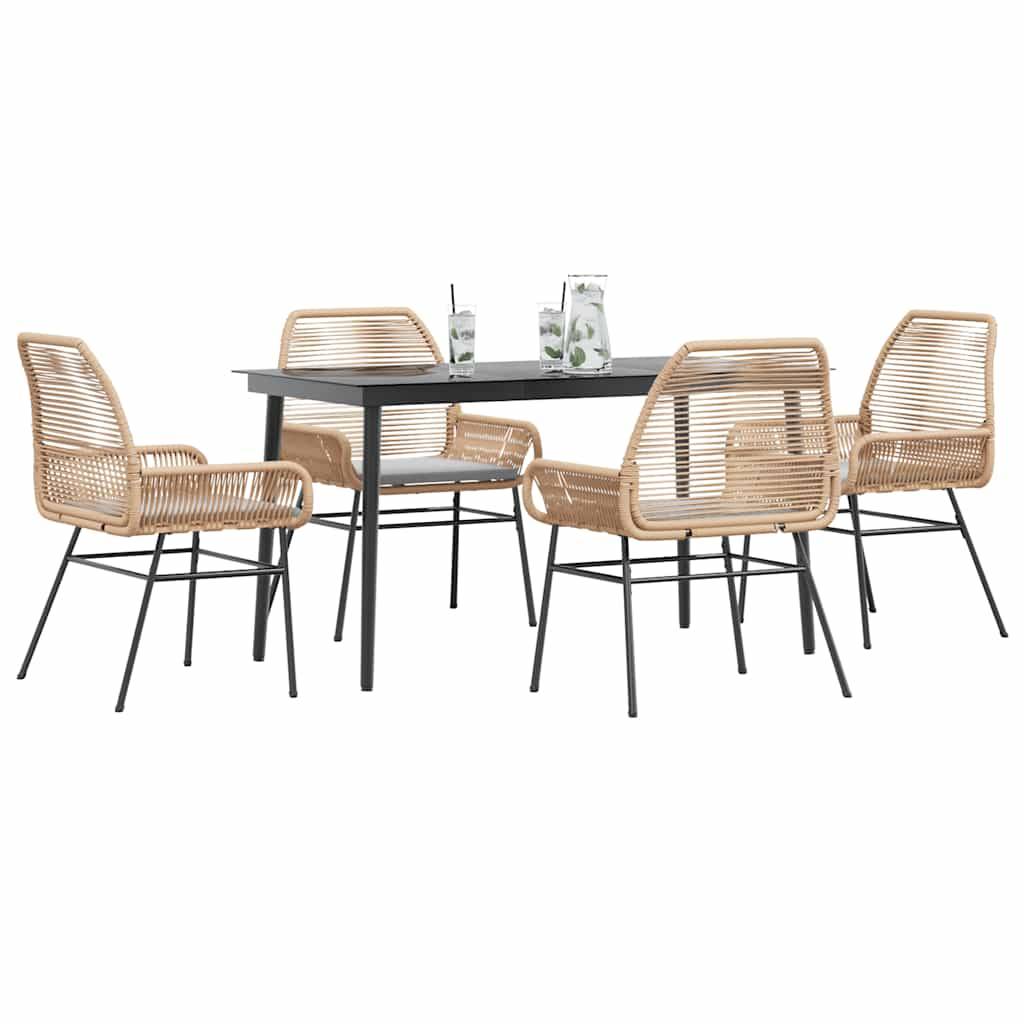 vidaXL 5-tlg. Garten-Essgruppe mit Kissen Braun Poly Rattan Glas