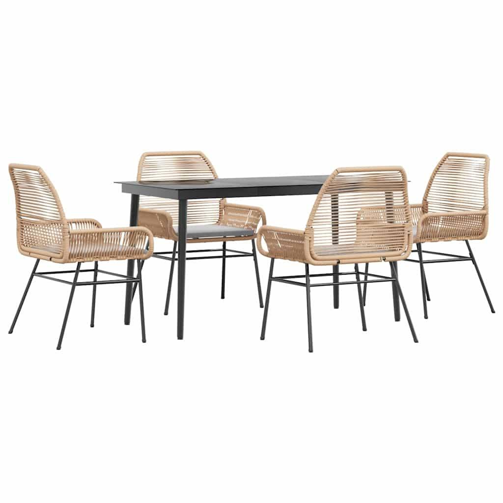 vidaXL 5-tlg. Garten-Essgruppe mit Kissen Braun Poly Rattan Glas