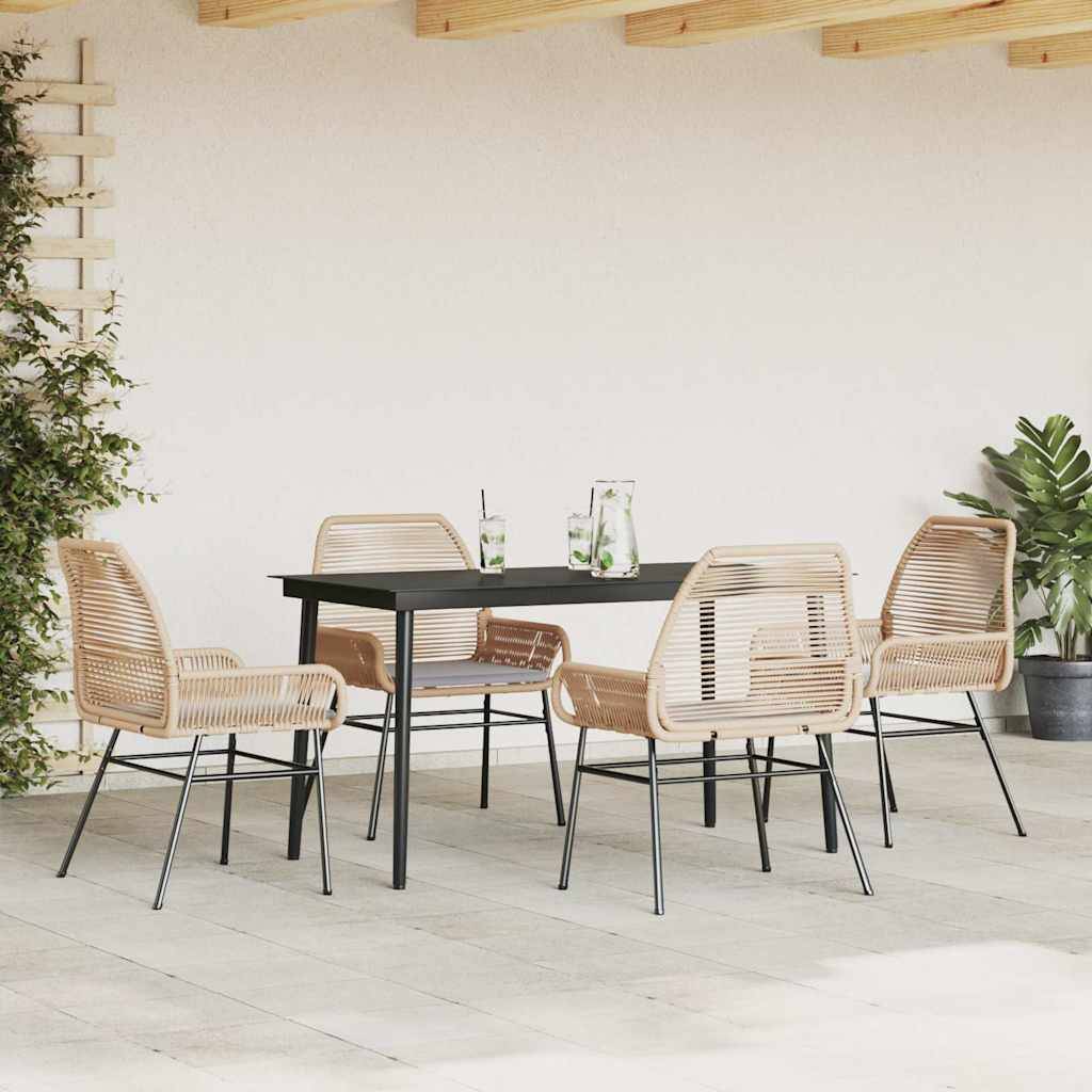 vidaXL 5-tlg. Garten-Essgruppe mit Kissen Braun Poly Rattan Glas