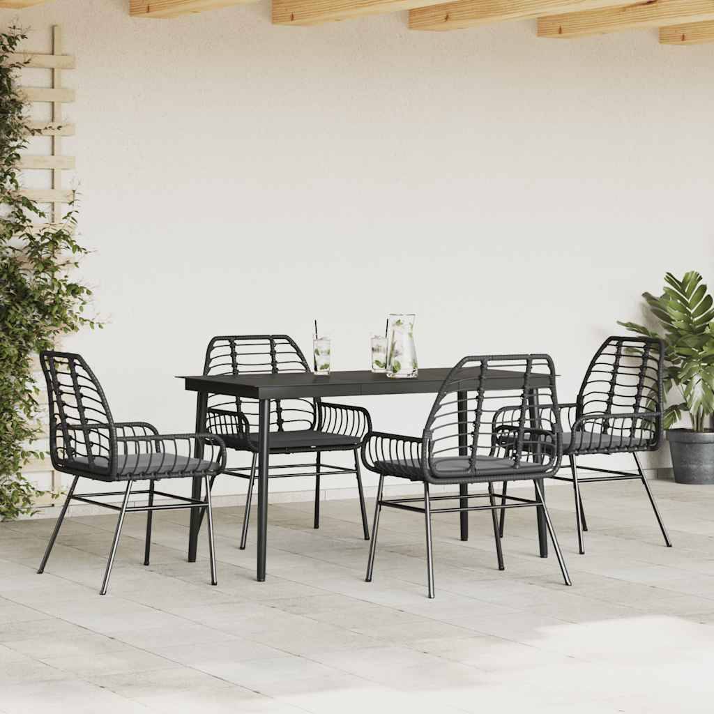 vidaXL 5-tlg. Garten-Essgruppe mit Kissen Schwarz Poly Rattan Glas