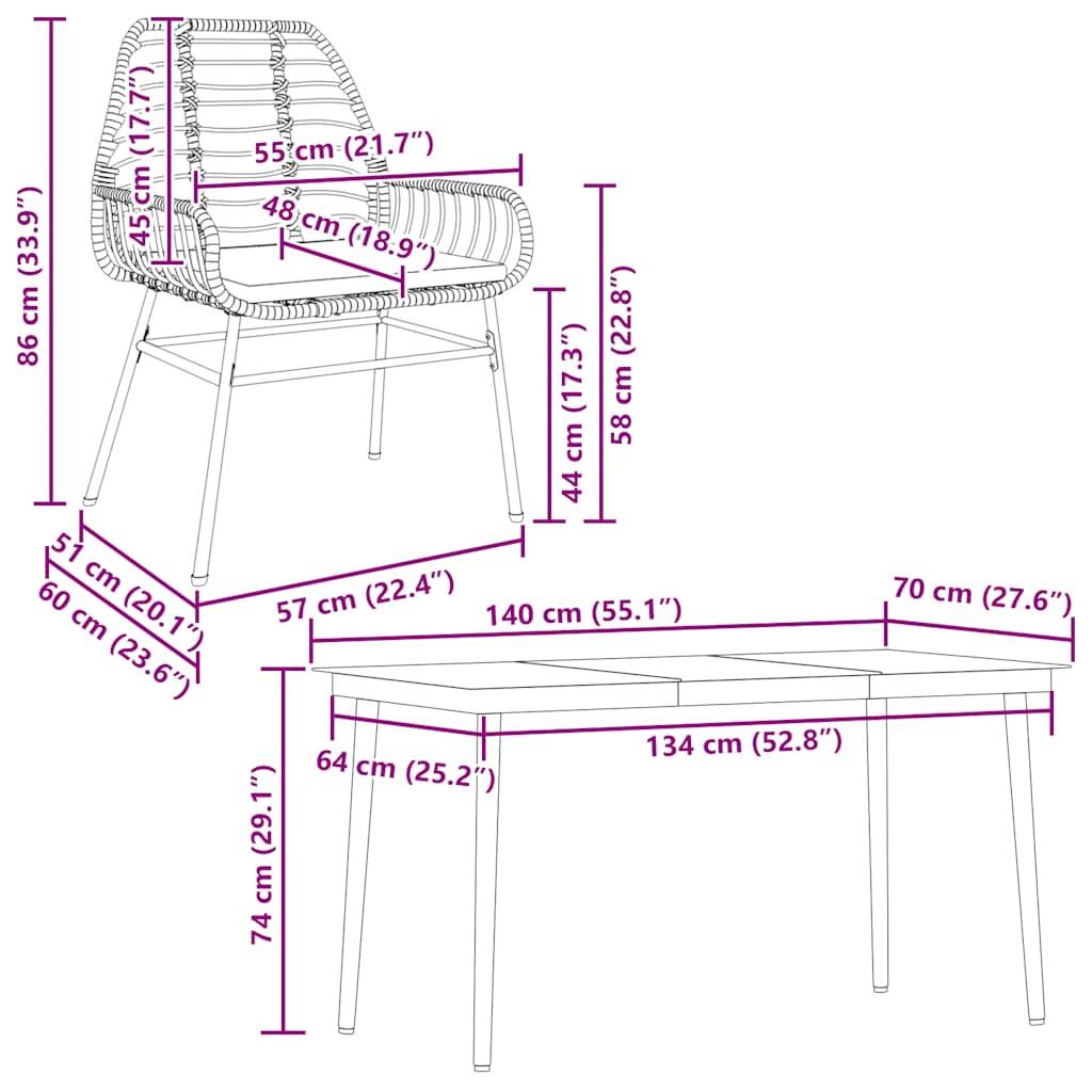 vidaXL 5-tlg. Garten-Essgruppe mit Kissen Schwarz Poly Rattan Glas