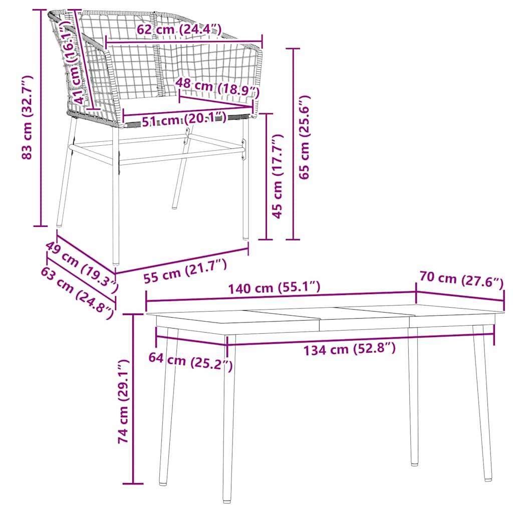 vidaXL 5-tlg. Garten-Essgruppe mit Kissen Schwarz Poly Rattan Glas