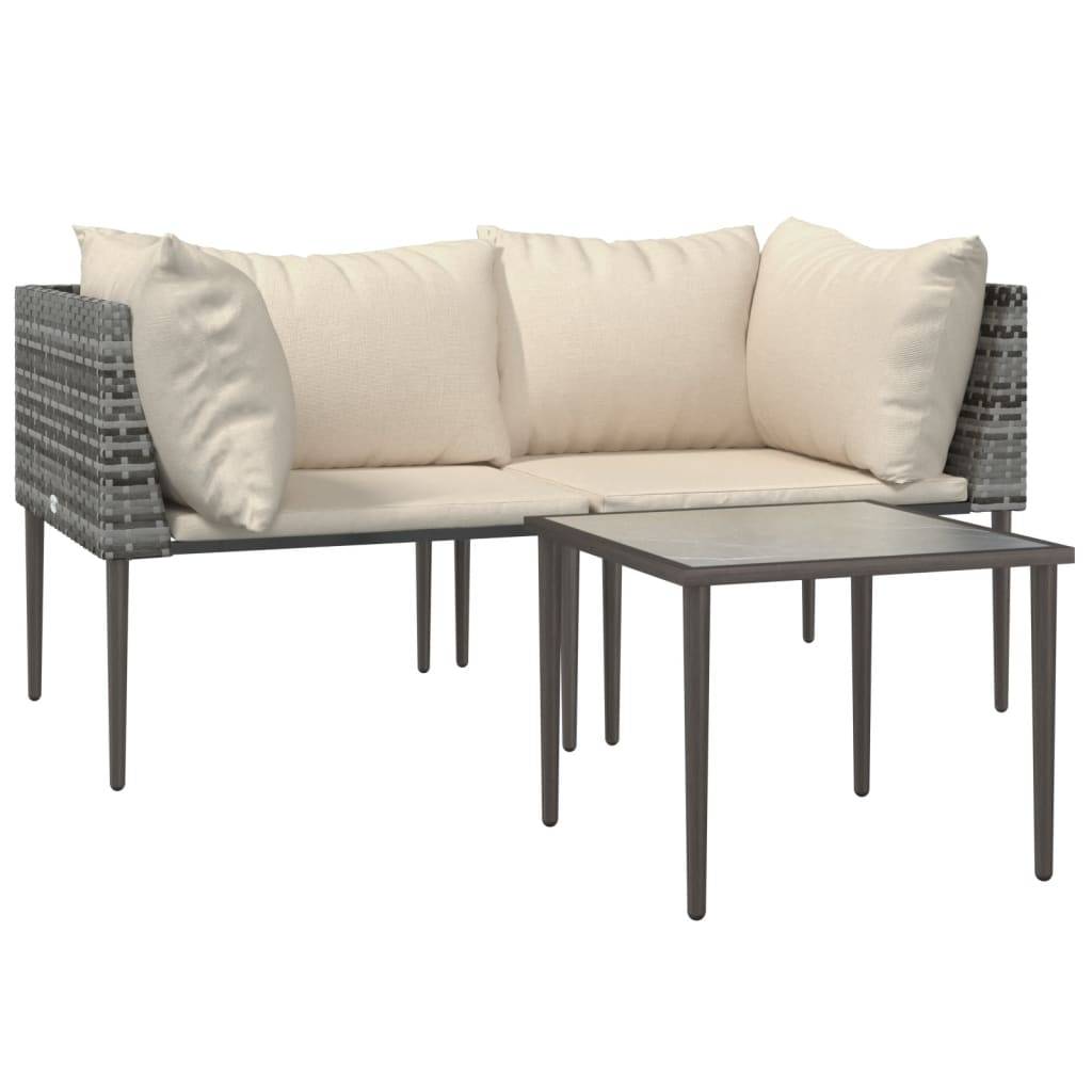 vidaXL 3-tlg. Garten-Lounge-Set mit Kissen Grau Poly Rattan