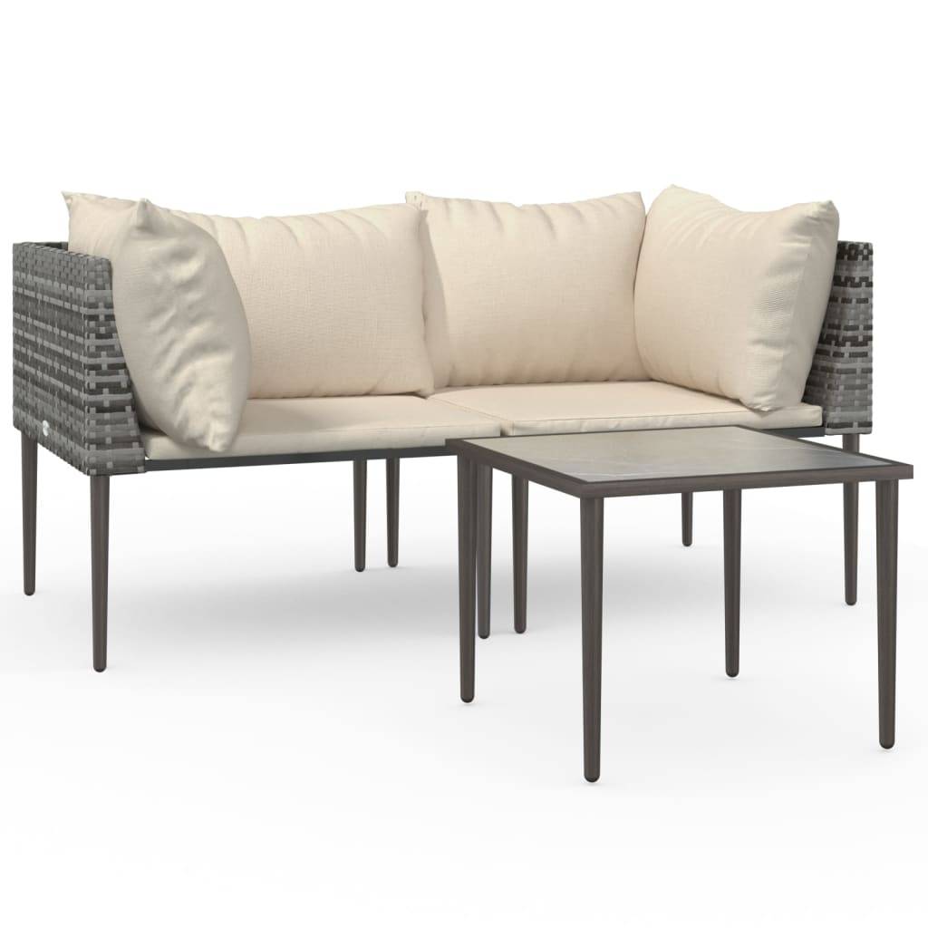 vidaXL 3-tlg. Garten-Lounge-Set mit Kissen Grau Poly Rattan