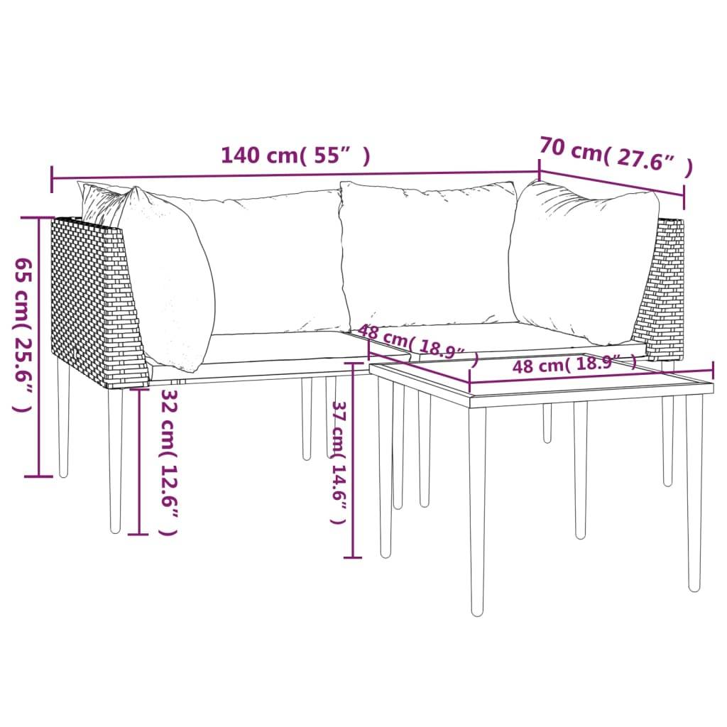vidaXL 3-tlg. Garten-Lounge-Set mit Kissen Grau Poly Rattan
