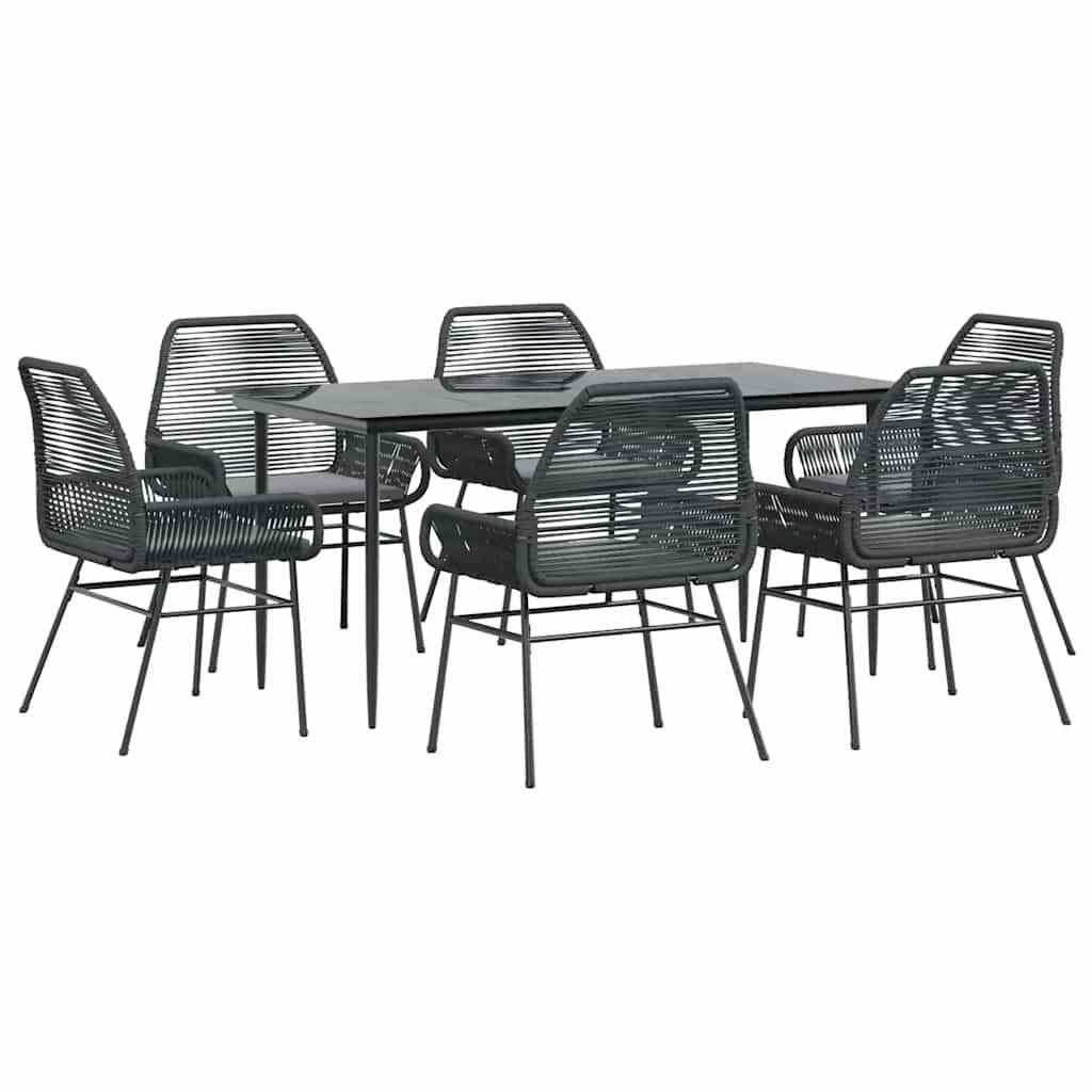 vidaXL 7-tlg. Garten-Essgruppe mit Kissen Schwarz Poly Rattan Glas