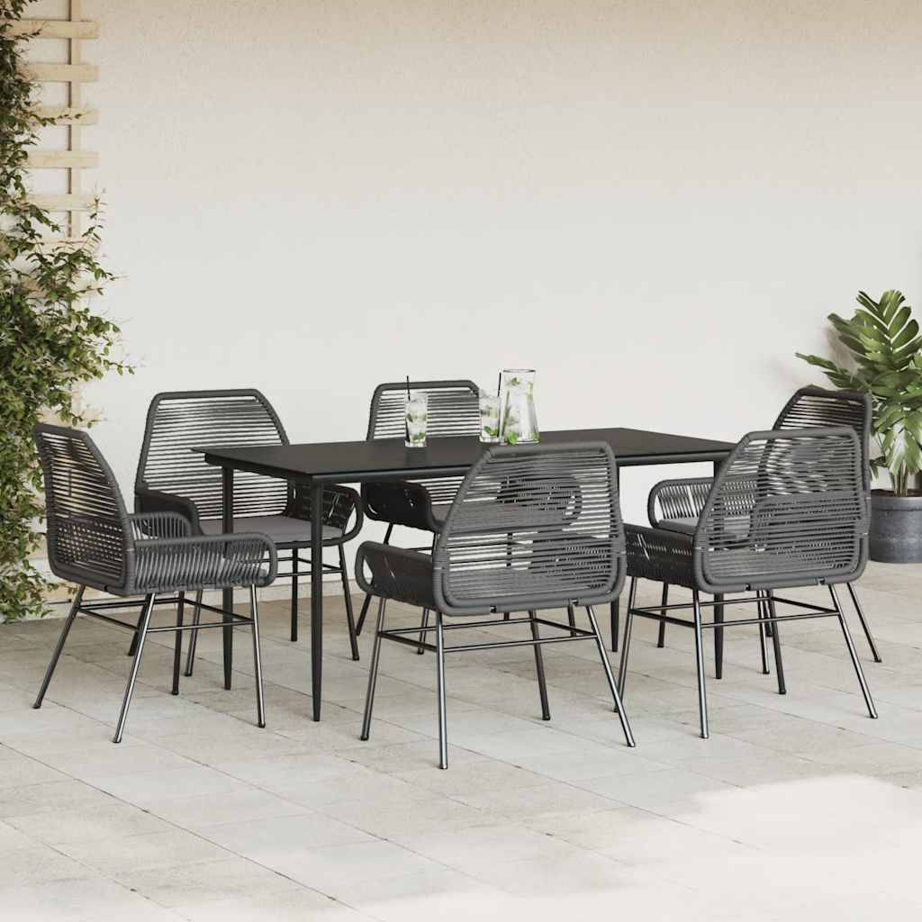 vidaXL 7-tlg. Garten-Essgruppe mit Kissen Schwarz Poly Rattan Glas