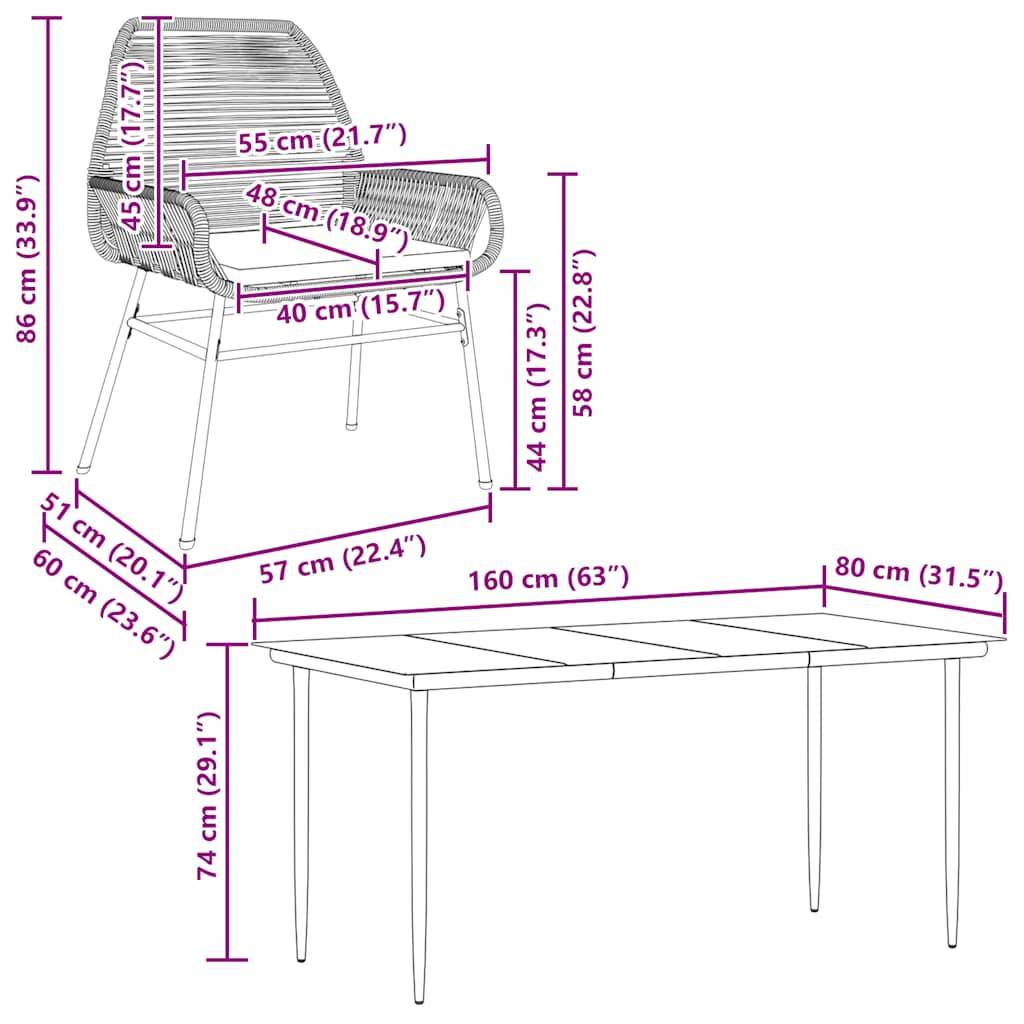 vidaXL 7-tlg. Garten-Essgruppe mit Kissen Grau Poly Rattan Glas