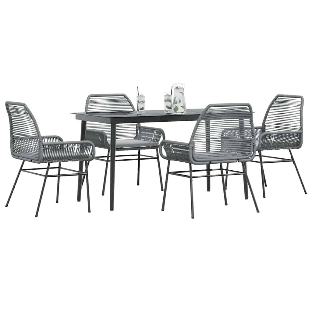 vidaXL 5-tlg. Garten-Essgruppe mit Kissen Grau Poly Rattan Glas