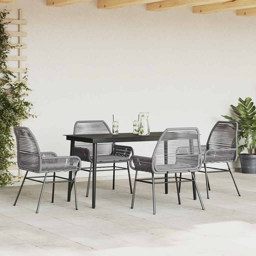 vidaXL 5-tlg. Garten-Essgruppe mit Kissen Grau Poly Rattan Glas