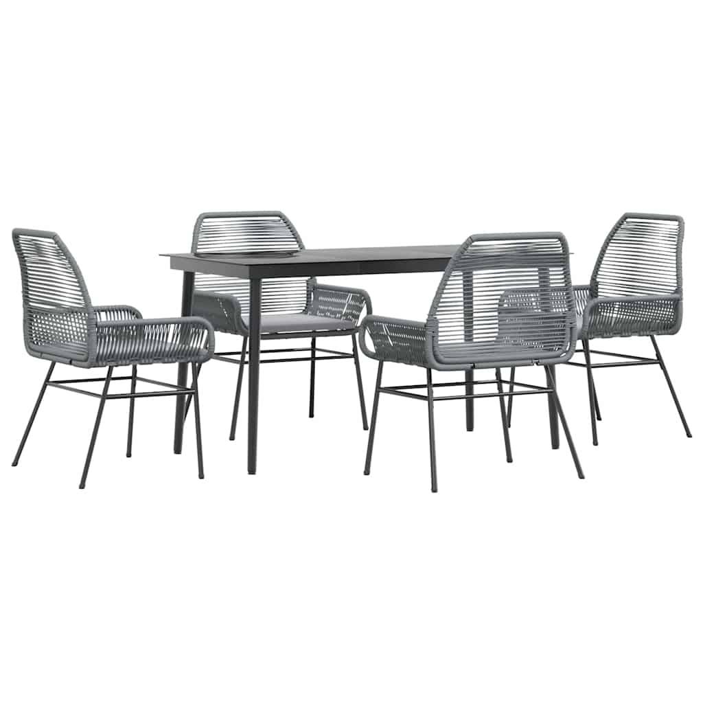 vidaXL 5-tlg. Garten-Essgruppe mit Kissen Grau Poly Rattan Glas