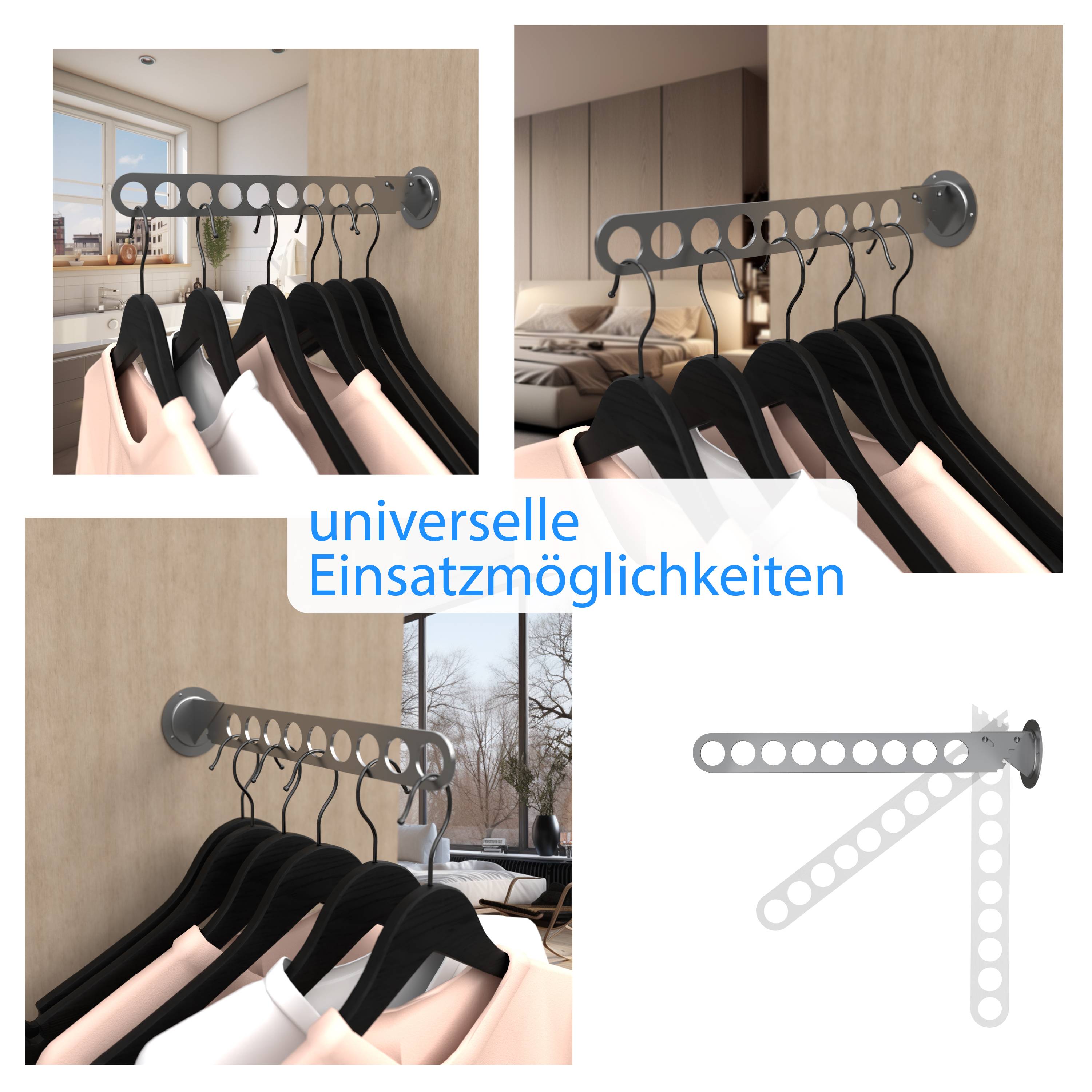 Edelstahl Kleiderlüfter Garderobenhaken Kleiderhaken Wäschestange klappbar Haken 5-Loch
