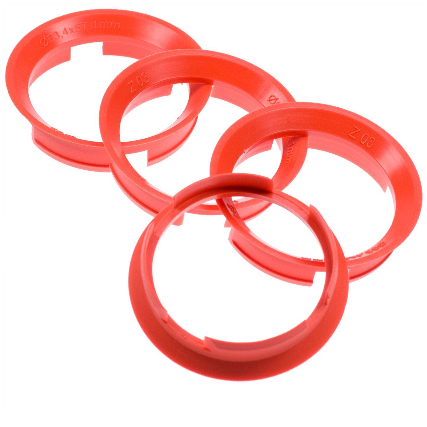 4x BRANDT Zentrierringe 63,4 x 57,1 mm rot Radnabe Felgen Ringe