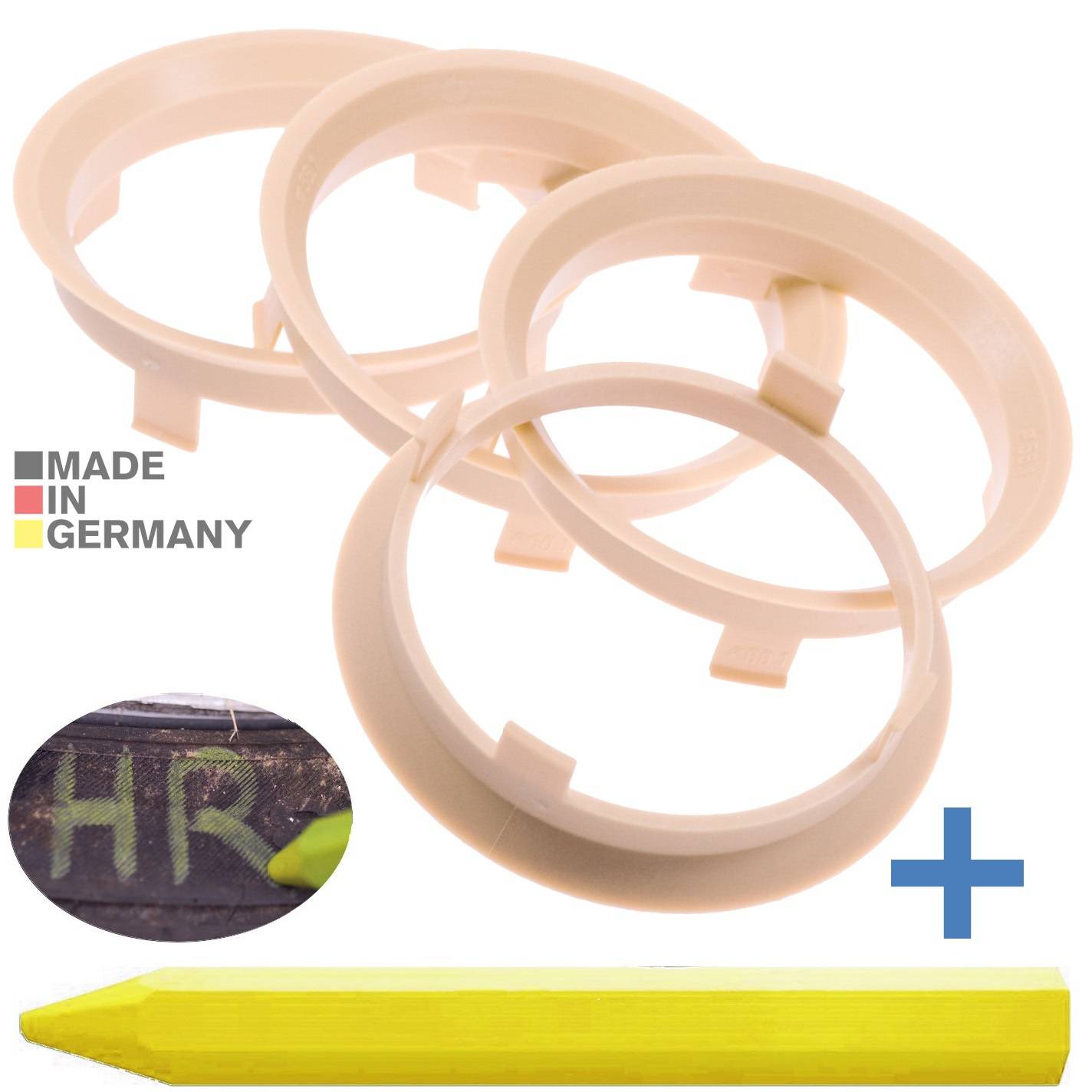4x BRANDT Zentrierringe 60,1 x 56,1 mm Beige Radnabe Felgen Ringe + 1x Reifen Kreide Fett Stift