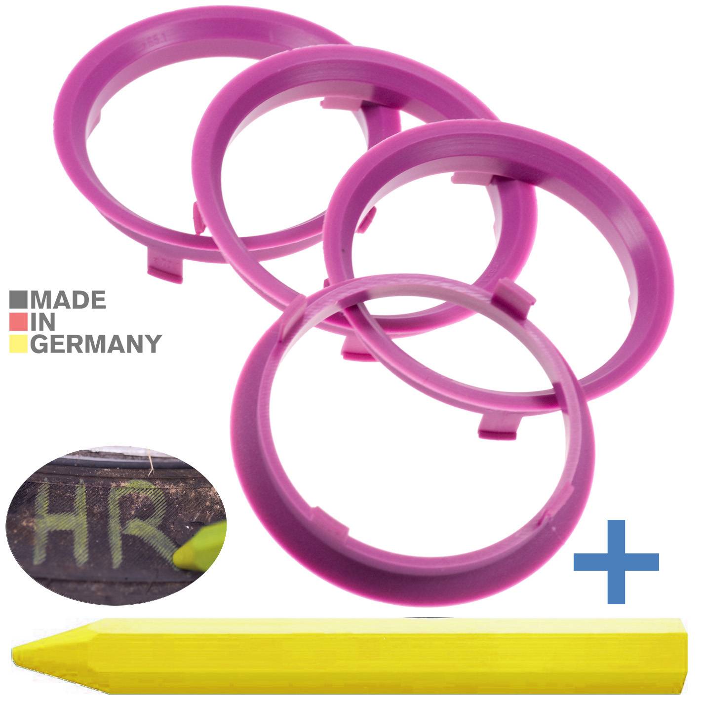 4x BRANDT Zentrierringe 70,1 x 65,1 mm Violett Radnabe Felgen Ringe + 1x Reifen Kreide Fett Stift