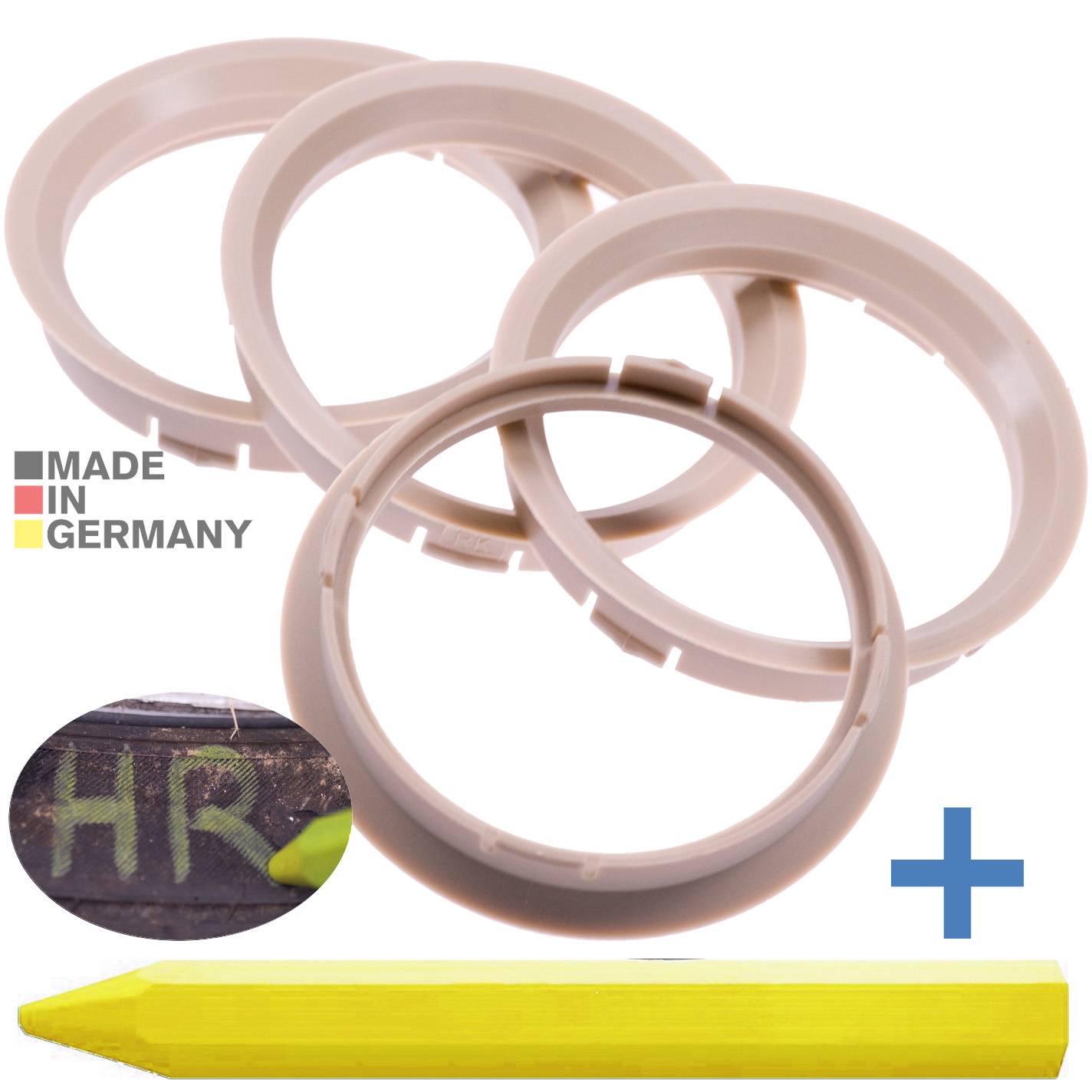 4x BRANDT Zentrierringe 74,1 x 67,1 mm Beige Radnabe Felgen Ringe + 1x Reifen Kreide Fett Stift