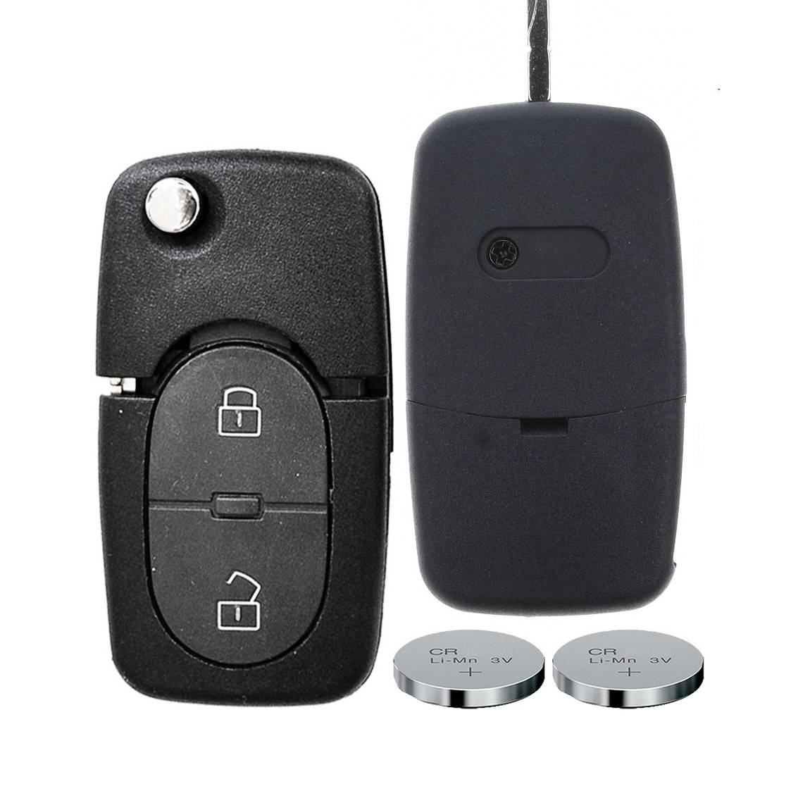 Klapp Schlüssel Gehäuse Funkschlüssel Fernbedienung Autoschlüssel 2 Tasten + 2X CR1620 Batterie kompatibel mit Audi