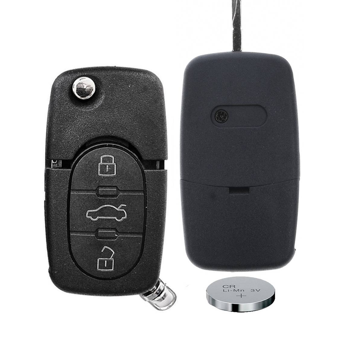 Klapp Schlüssel Gehäuse Funkschlüssel Fernbedienung Autoschlüssel 3 Tasten + 1x CR2032 Batterie kompatibel mit Audi