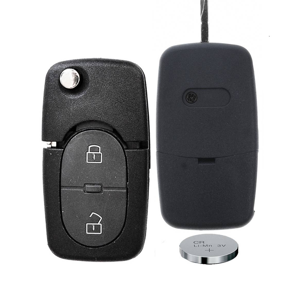 Klapp Schlüssel Gehäuse Funkschlüssel Fernbedienung Autoschlüssel 2 Tasten + 1x CR2032 Batterie kompatibel mit Audi