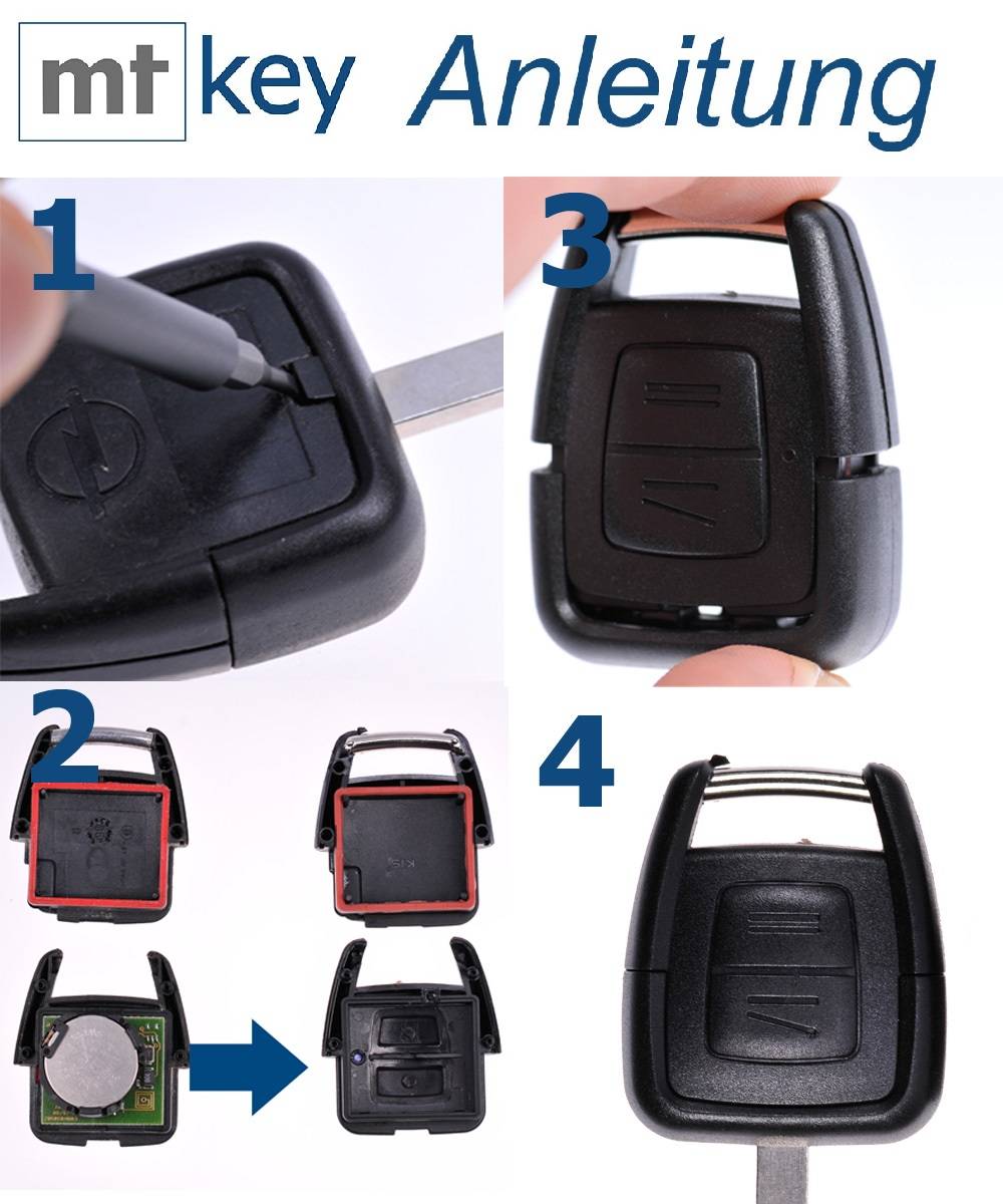 Repair Reparatur Satz Gehäuse Funkschlüssel Fernbedienung Autoschlüssel 2X 2 Tasten Gehäuse 4X Mikrotaster 2X CR2032 Batterie kompatibel mit Opel