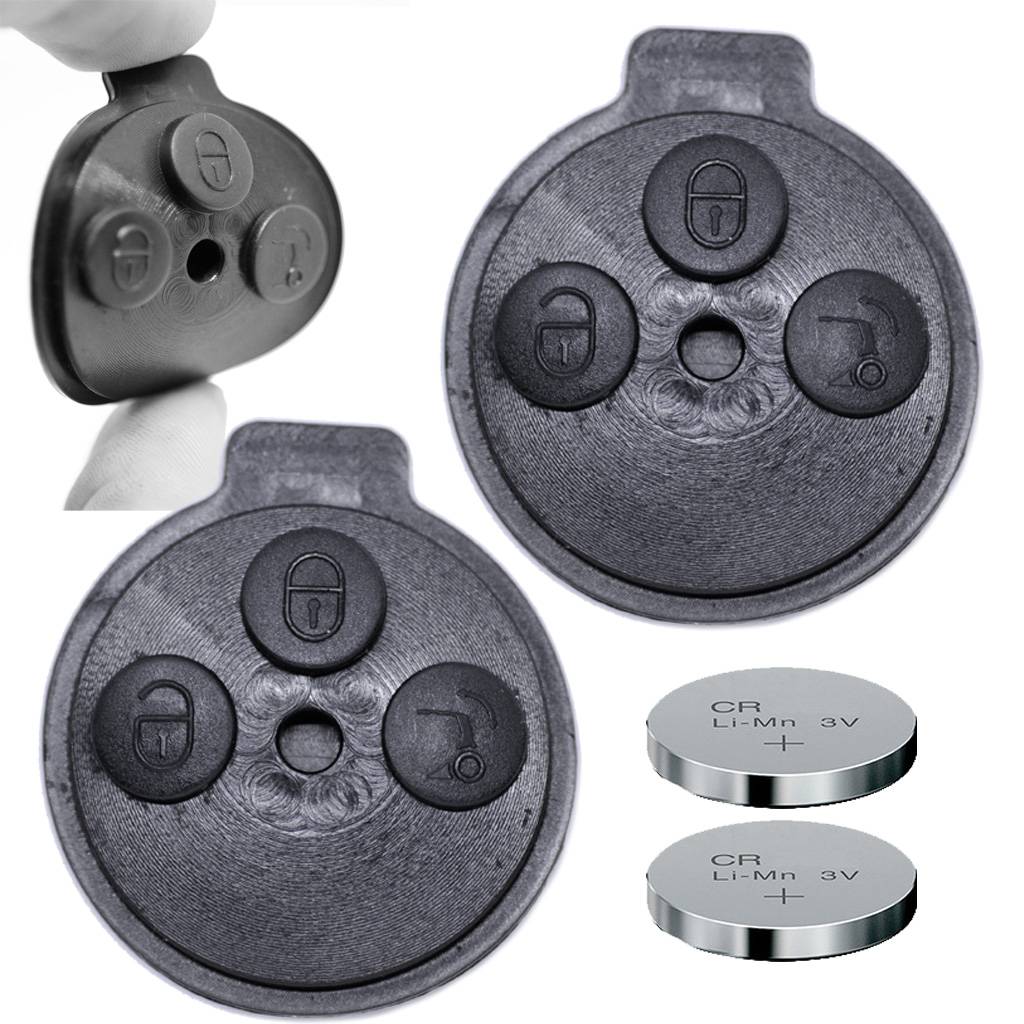 2X Auto Schlüssel Funk Fernbedienung Tastenfeld Gummi + 2X CR2016 Batterie kompatibel mit SMART