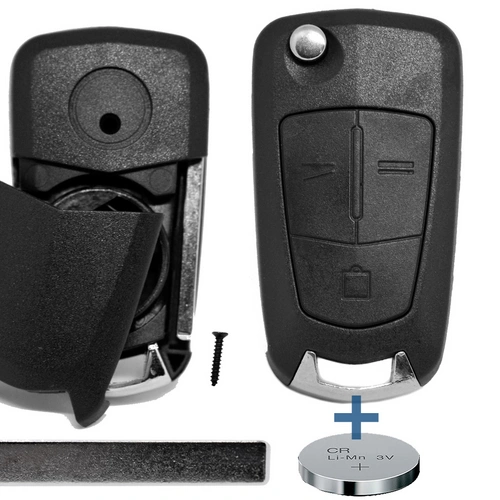 Klapp Schlüssel Gehäuse Funkschlüssel Fernbedienung Autoschlüssel 3 Tasten Rohling HU100 + Batterie kompatibel mit Opel Klapp Schlüssel Gehäuse Funkschlüssel Fernbedienung Autoschlüssel 3 Tasten Rohling HU100 + Batterie kompatibel mit Opel