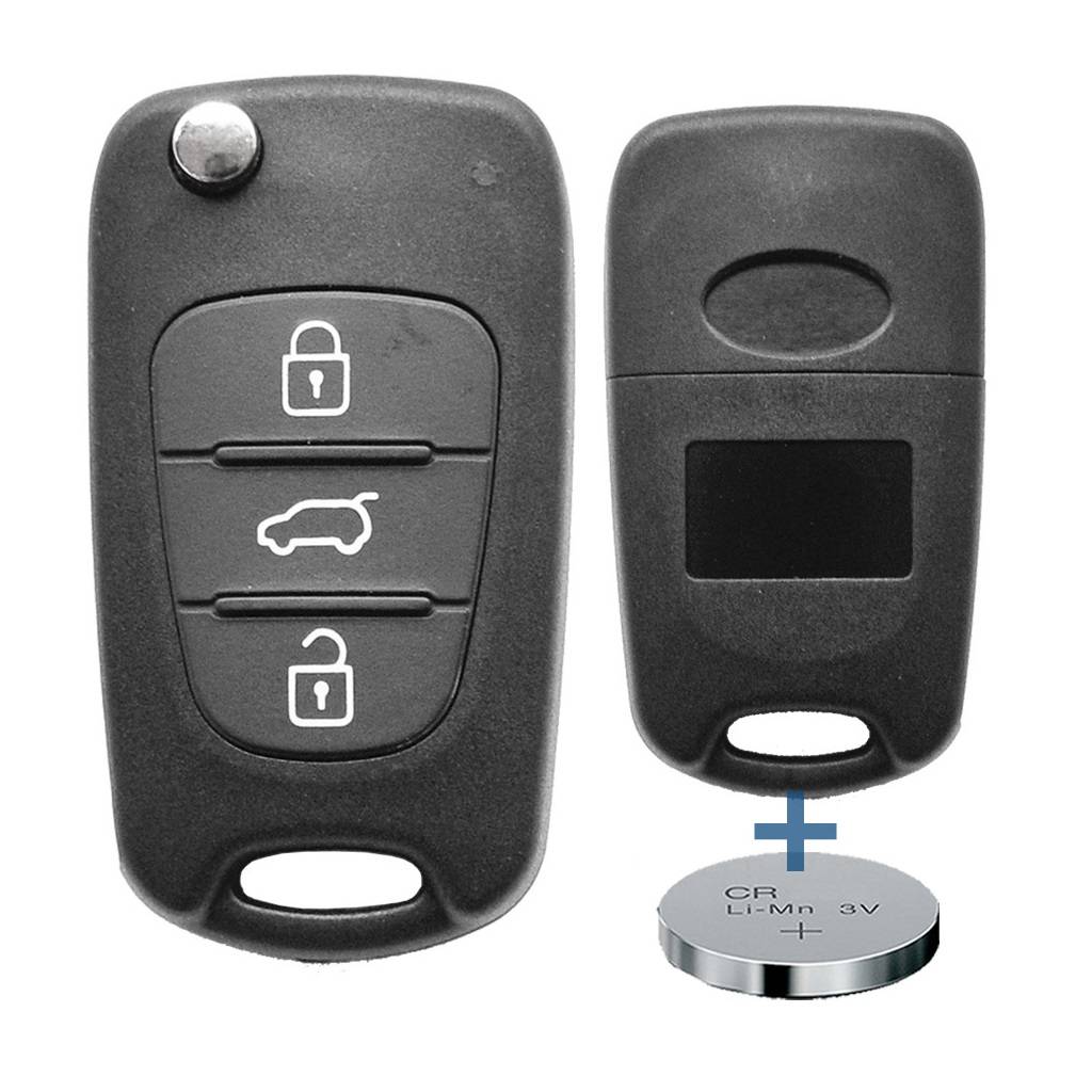 Klapp Schlüssel Gehäuse Funkschlüssel Fernbedienung Autoschlüssel Rohling + Batterie kompatibel mit Hyundai/Kia
