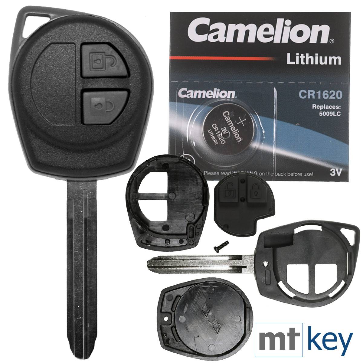 Auto Schlüssel Funk Fernbedienung 1x Gehäuse 2 Tasten + 1x fest eingegossener TOY43 Rohling + 1x Tastenfeld + 1x CR1620 Batterie kompatibel mit Opel