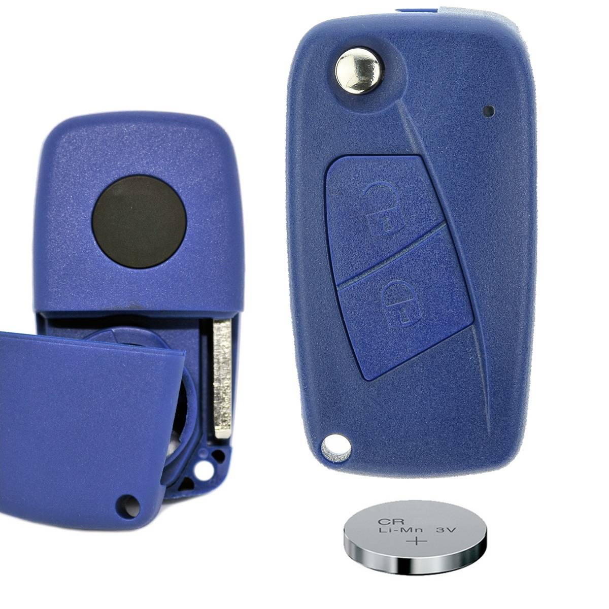 Klapp Schlüssel Gehäuse Fernbedienung Rohling SIP22 kompatibel mit FIAT 2 Tasten + Batterie