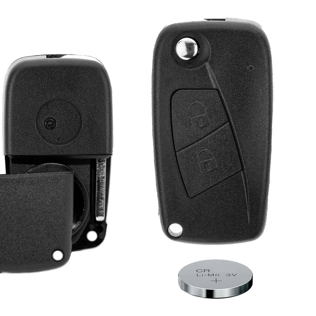 Klapp Schlüssel Gehäuse Funkschlüssel Fernbedienung Autoschlüssel 2 Tasten Rohling SIP22 + Batterie kompatibel mit FIAT/Iveco/Lancia/Peugeot/Citro