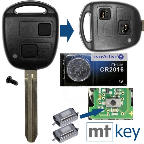 Auto Schlüssel Funk Fernbedienung 1x Gehäuse 2 Tasten TOY43 + 1x Tastenfeld + 2X Mikrotaster + 1x CR2016 Batterie kompatibel mit Toyota Auto Schlüssel Funk Fernbedienung 1x Gehäuse 2 Tasten TOY43 + 1x Tastenfeld + 2X Mikrotaster + 1x CR2016 Batterie kompatibel mit Toyota