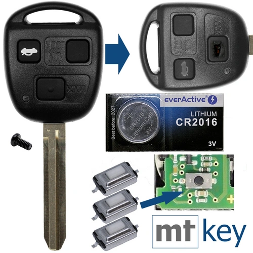 Auto Schlüssel Funk Fernbedienung 1x Gehäuse 3 Tasten TOY43 + 1x Tastenfeld + 3X Mikrotaster + 1x CR2016 Batterie kompatibel mit Toyota Auto Schlüssel Funk Fernbedienung 1x Gehäuse 3 Tasten TOY43 + 1x Tastenfeld + 3X Mikrotaster + 1x CR2016 Batterie kompatibel mit Toyota