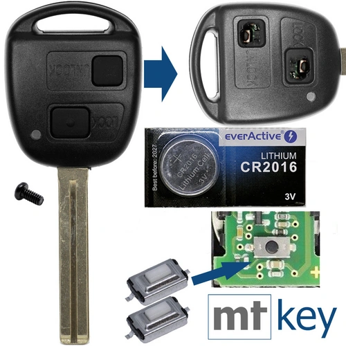 Auto Schlüssel Funk Fernbedienung 1x Gehäuse 2 Tasten TOY40 + 1x Tastenfeld + 2X Mikrotaster + 1x CR2016 Batterie kompatibel mit Toyota Auto Schlüssel Funk Fernbedienung 1x Gehäuse 2 Tasten TOY40 + 1x Tastenfeld + 2X Mikrotaster + 1x CR2016 Batterie kompatibel mit Toyota
