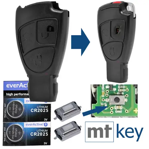 Auto Schlüssel Smartkey Funk Fernbedienung Sender 3 Tasten Gehäuse 2X Mikrotaster 2X CR2025 Batterie kompatibel mit Mercedes Benz Auto Schlüssel Smartkey Funk Fernbedienung Sender 3 Tasten Gehäuse 2X Mikrotaster 2X CR2025 Batterie kompatibel mit Mercedes Benz