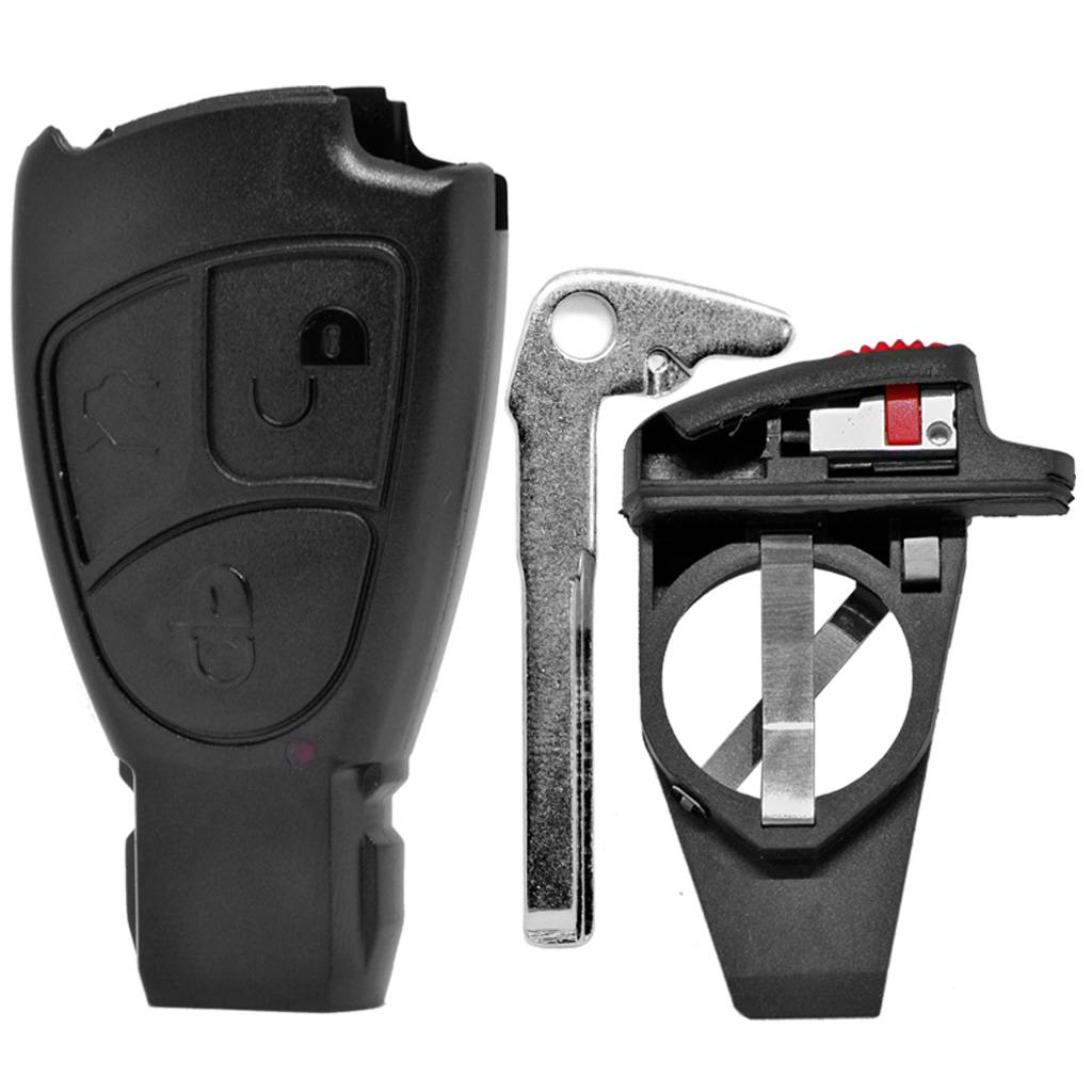 Auto Schlüssel Smartkey Funk Fernbedienung Sender Set 3 Tasten Gehäuse + Batteriehalter + Notschlüssel Rohling + 2X CR2025 Batterie kompatibel mit