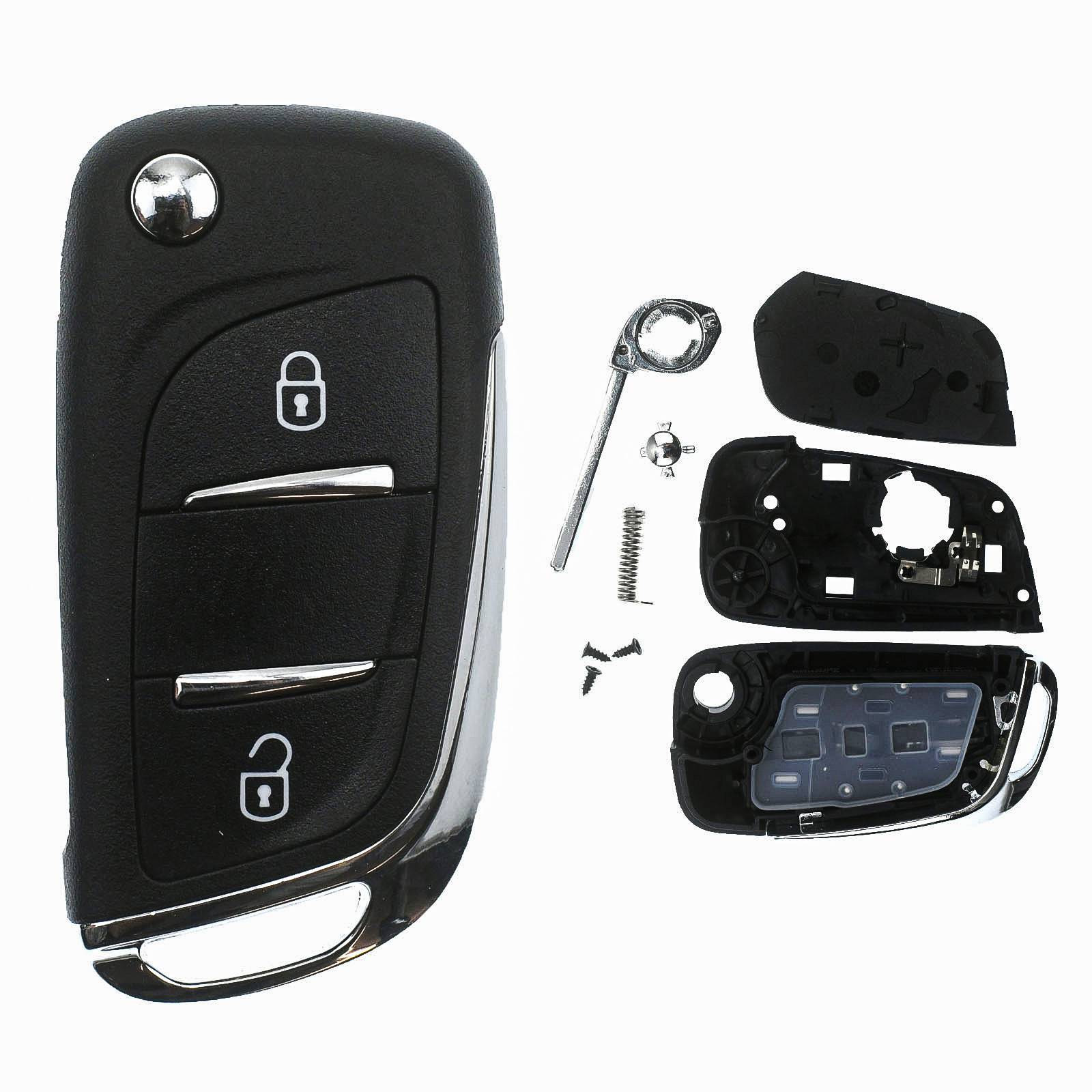 Klapp Schlüssel UMBAU Gehäuse Fernbedienung 2 Tasten VA2 Rohling kompatibel mit Citroen/Peugeot/FIAT