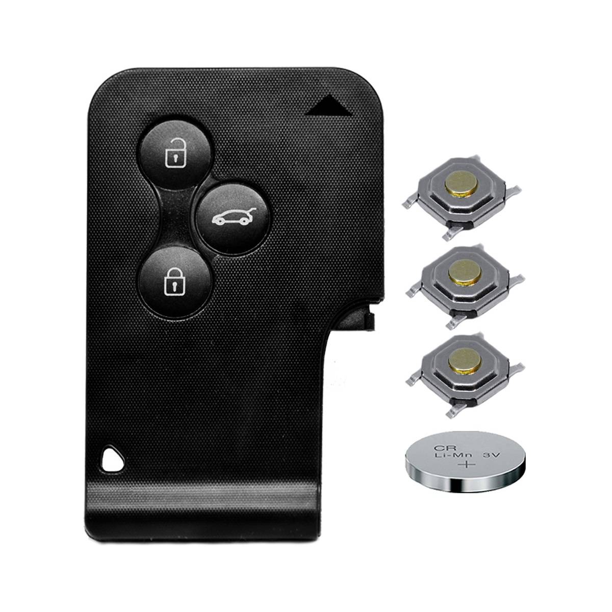 Repair Reparatur Satz Gehäuse Key Card Smartcard Fernbedienung Autoschlüssel Gehäuse 3X Mikrotaster 1x CR1620 Batterie kompatibel mit Renault