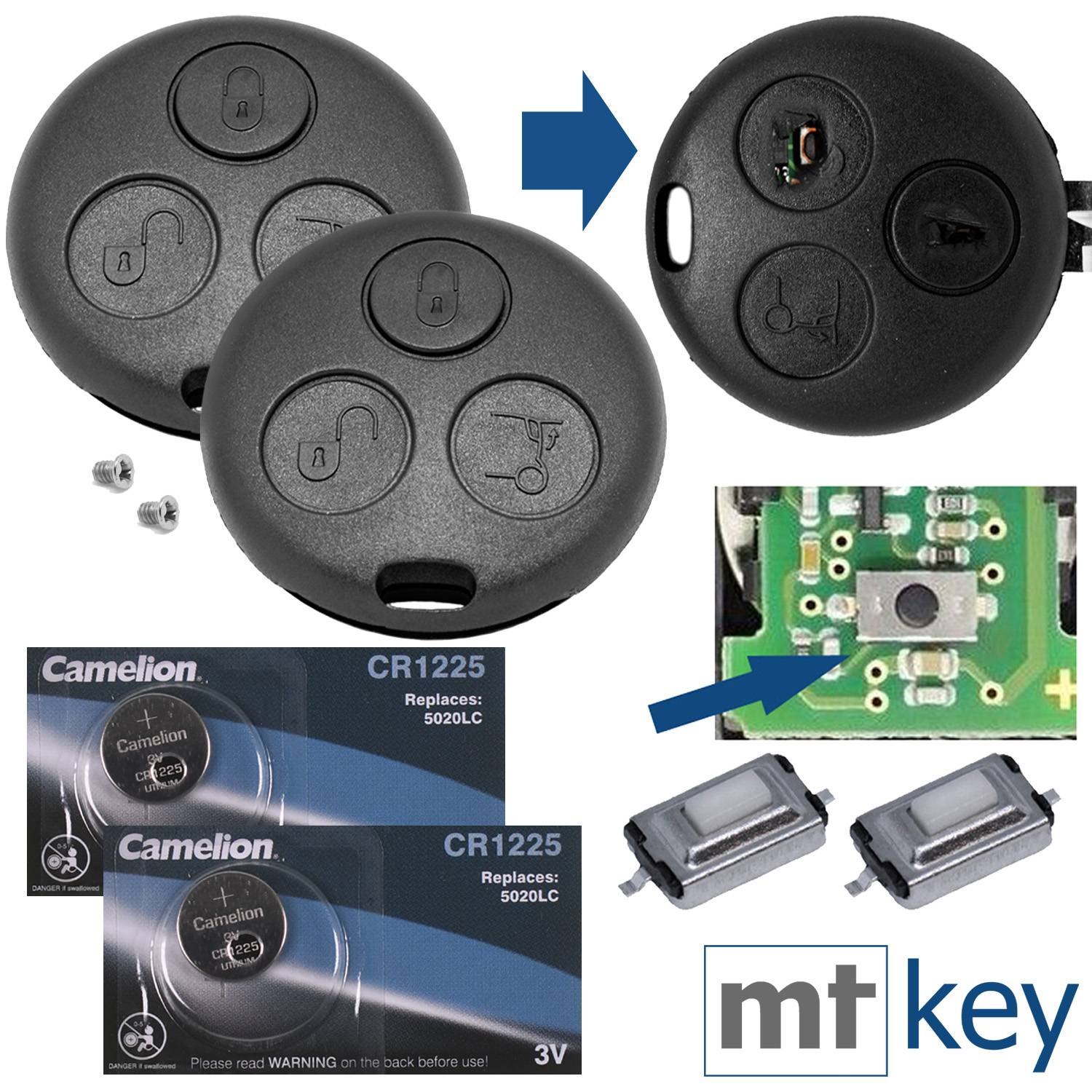 Repair Set Autoschlüssel Gehäuse kompatibel mit Smart 450 98-07