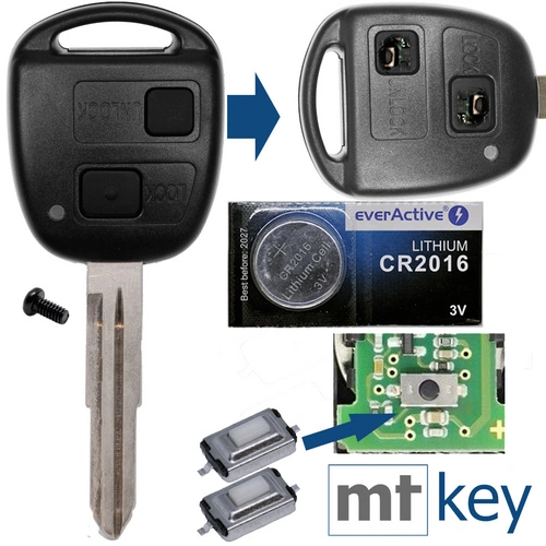 Auto Schlüssel Funk Fernbedienung 1x Gehäuse 2 Tasten TOY41 + 1x Tastenfeld + 2X Mikrotaster + 1x CR2016 Batterie kompatibel mit Toyota Auto Schlüssel Funk Fernbedienung 1x Gehäuse 2 Tasten TOY41 + 1x Tastenfeld + 2X Mikrotaster + 1x CR2016 Batterie kompatibel mit Toyota